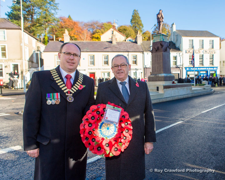 President Roy Crawford accompanied by Rotarian Gordon Jackson at the Enniskillen Cenotaph