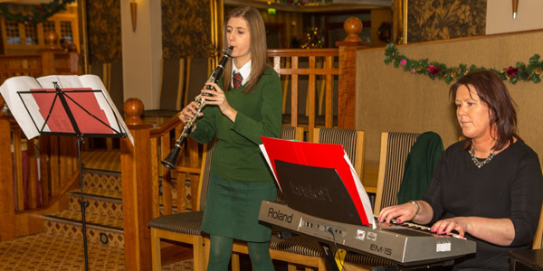Ellen Cupples accompanied by her music teacher Mrs Bloomfield